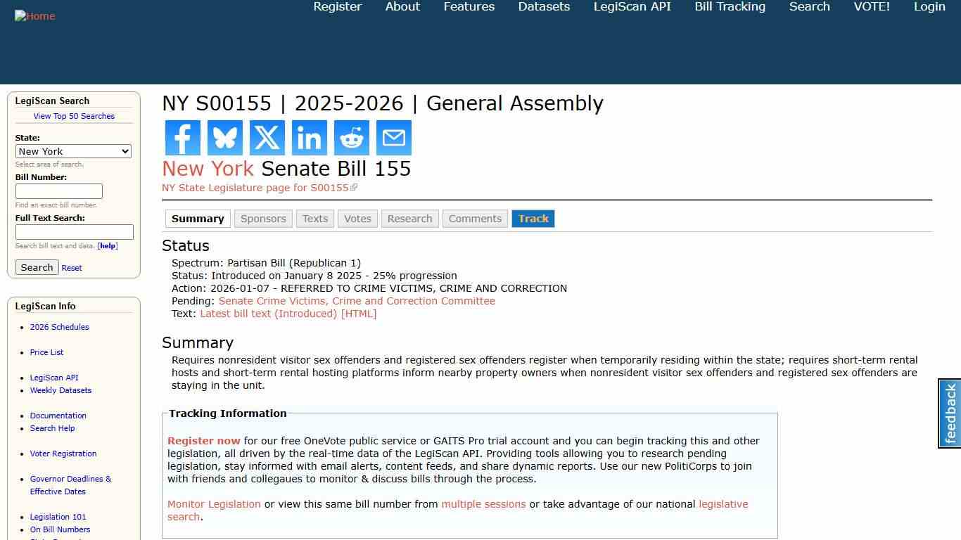 NY S00155 2025-2026 General Assembly LegiScan